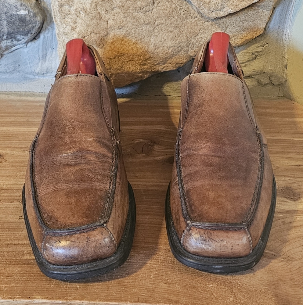 Johnston & Murphy MENS SHOES SIZE 9 Brown Leather Loafers Slip On Made In Italy - Picture 4 of 6
